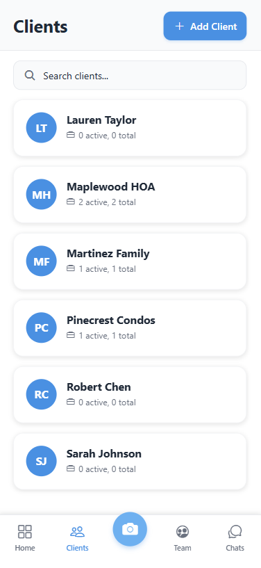 App Screenshot - Clients Page